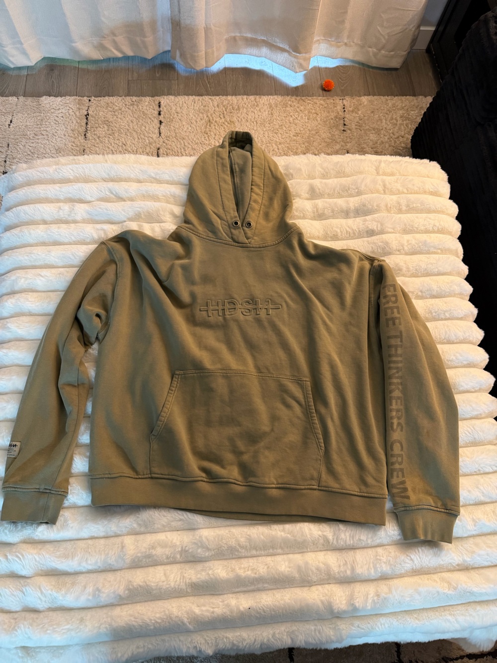 Hudson Jeans Olive Green Crewneck Hoodie with Embroidered Logo